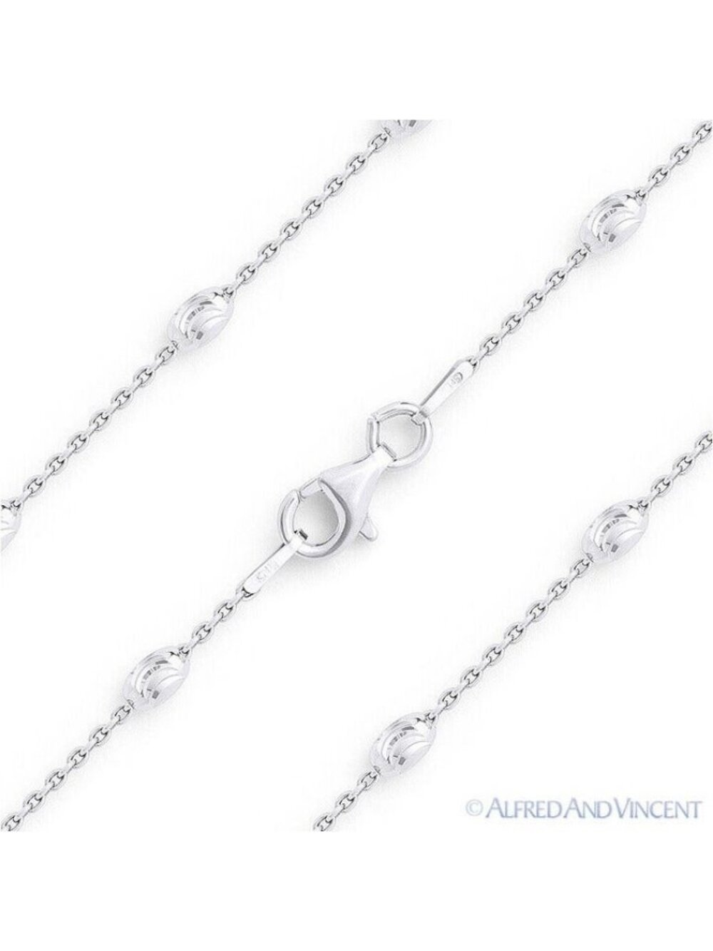 3mm Oval Moon-Cut Bead & AnchorChain Bracelet in .925 Sterling Silver - 7.5"